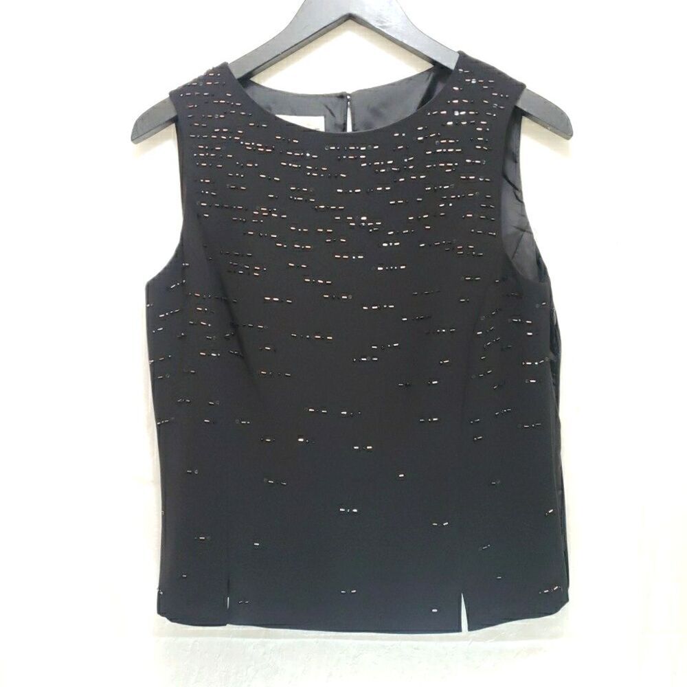 Evan-Picone Black Beaded Sleeveless Blouse Women's Size 6 Fully Lined Side Zip